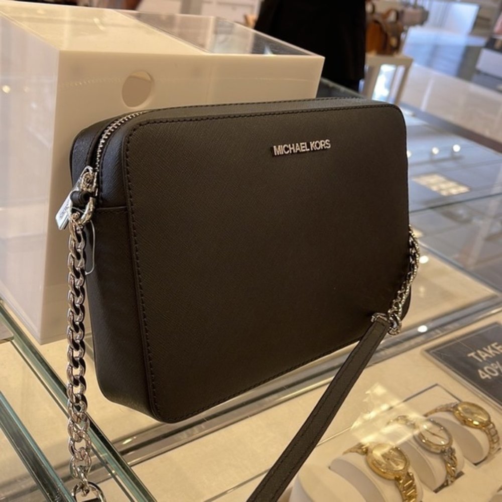 Michael Kors Jet Set Item Large East West Zip Crossbody Leather Black - Picture 12 of 16